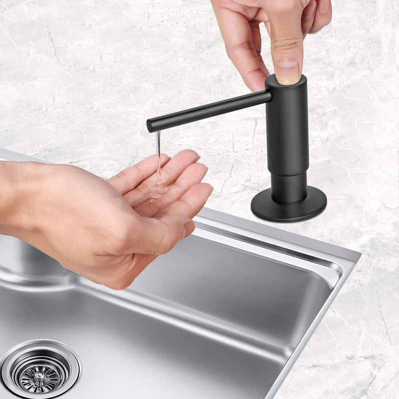 Samodra Sink Soap Dispenser, Metal Pump Head Liquid Lotion Countertop Kitchen Bathroom Soap Dispenser with 17 OZ PET Bottle (Black Matte) Black Matte