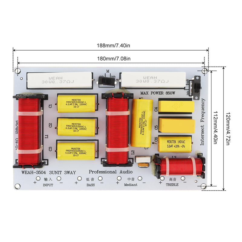 3 Way Speaker Crossover, 350W 3 Way 3 Speaker Unit HiFi Home Speakers Audio Frequency Divider Crossover Strainers Yellow