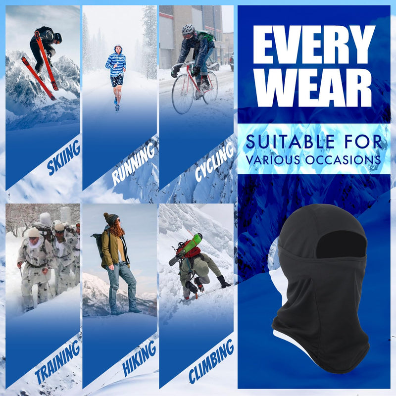 Balaclava Ski Mask 3 Pieces-Winter Full Face Mask for Men & Wome UV Protection Hood Windproof for Skiing & Motorcycle One Size Black/Black/Black