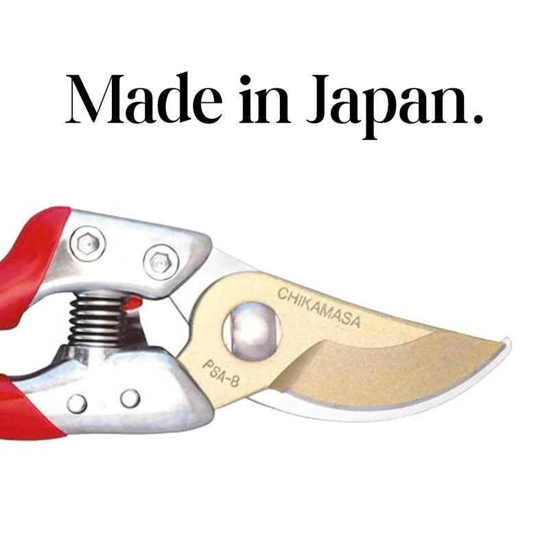 CHIKAMASA PSA-G8 Professional Sharp Pruning Shears with a Die-Cast Aluminum Handle. Fluorine coated blades, Perfect for Tree Trimming, Hand Pruning, Flower Cutting, and All Gardening Needs.