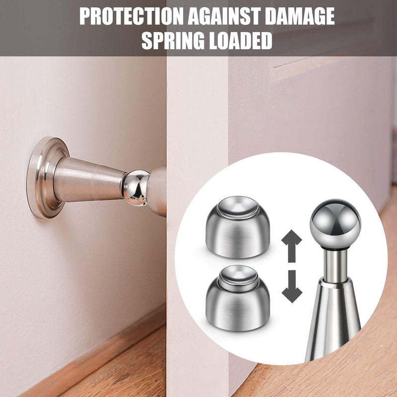 Blulu 4 Pack Magnetic Door Stopper Soft-Catch Stainless Steel Magnetic Door Catch Heavy Duty Wall Mounted & Floor Mounted Doorstops Holder for Keeping Open, Silver