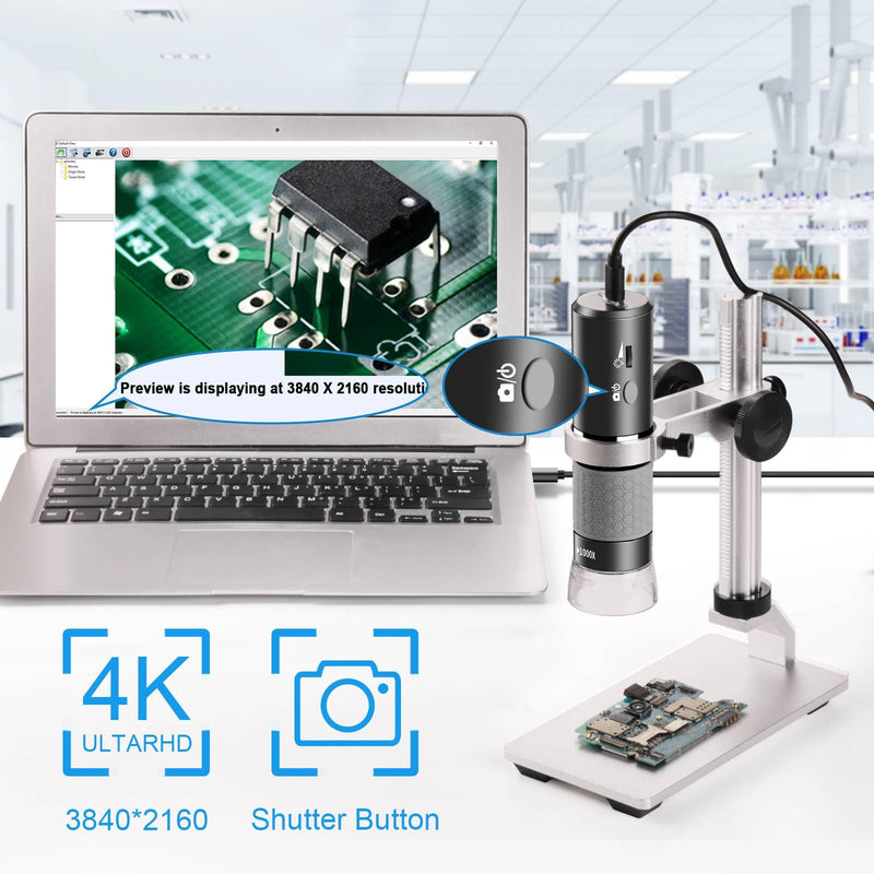 4K Microscope with Professional Stand + Case for iPhone Android PC, 50-1000X Digital USB Microscope Endoscope HD Camera for All Cellphones iPad Android Tablet Windows Mac Chrome Linux Grey/Black
