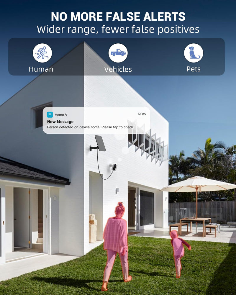 virtavo Cam XM1, Solar Security Cameras Wireless Outdoor, Dual 2MP Resolution, Color Night Vision, PIR Motion Detection, Battery-Powered, 2-Way Audio, Cloud/SD Storage, IP66 White