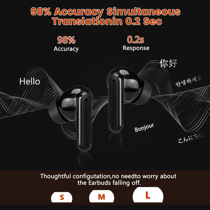 Fyzuf Translation Earbuds, Language Translator Earbuds Real Time, Two Way Language Translaton in 150 Languages, HD Clear Calls, Instant Translation Device with App Fit for Travel Business Learning Black