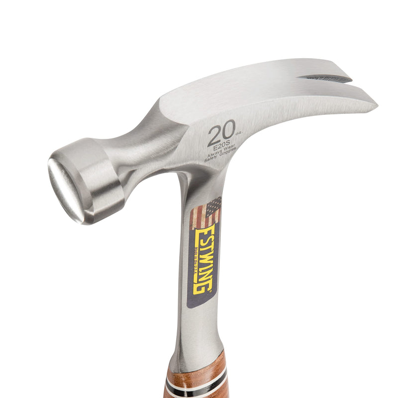 ESTWING Hammer - 20 oz USA Made Straight Rip Claw Hammer with Smooth Face & Genuine Leather Grip - E20S 20 oz (Ounces)