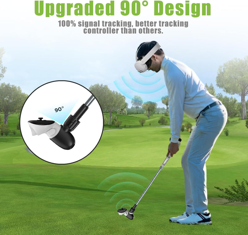 YOGES Adjustable Length VR Golf Club Handle for Meta Quest 3S/Quest 3/Oculus Quest 2, 90 Degree Virtual Reality Baseball Controller Attachment, Simulator Real Golf Game (ONLY for Right Controller) Black/Grey