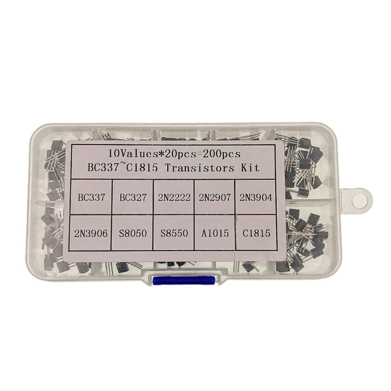 JZK 200 PCS Bipolar BJT Transistors Assortment Kit, 10 Values PNP NPN Power Transistors Set, BC337 BC327 2N2222 2N2907 2N3904 2N3906 S8050 S8550 A1015 C1815