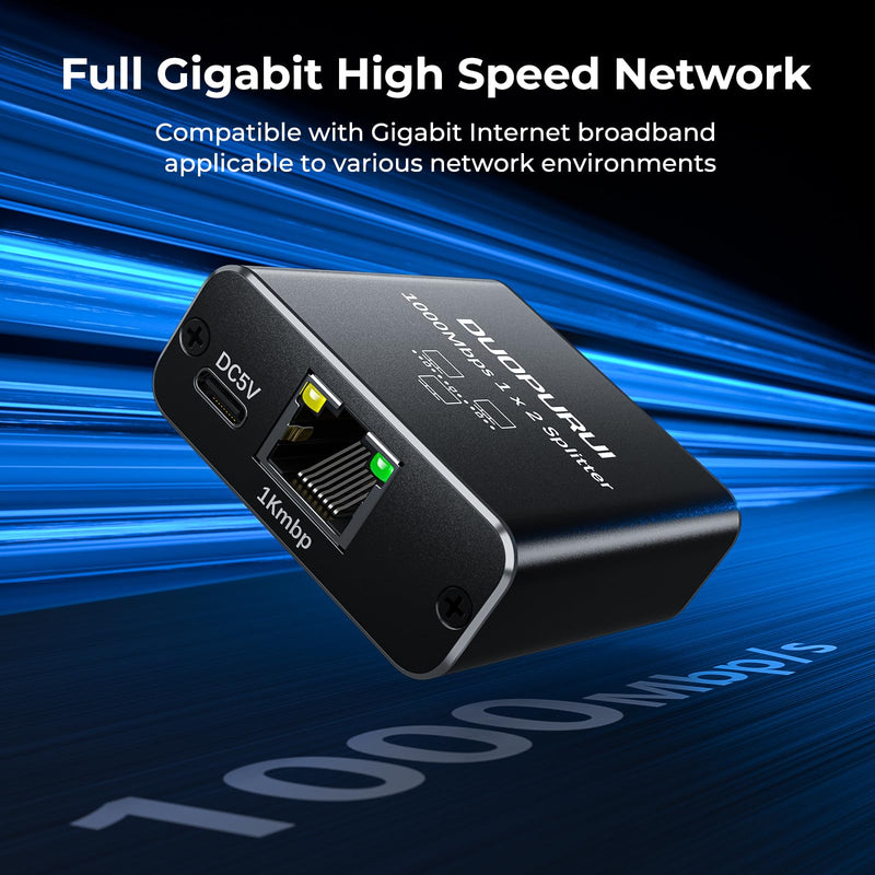 Ethernet Splitter 1 to 2,1000Mbps High Speed Network Splitter,LAN Splitter 2 Port with USB Power Cable,for Cat 5/5e/6/7/8 Cable [2 Devices Simultaneous Networking] (Ethernet Splitter 1 to 2) Ethernet Splitter 1 to 2
