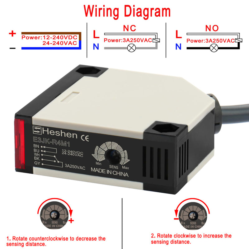 Heschen photoelectric switch E3JK-R4M1 24-240 VAC/12-240 VDC detection distance 4m with reflector panel