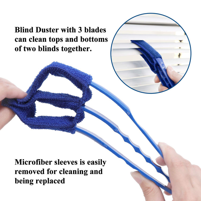 Hiware Window Blind Cleaner Duster Brush with 5 Microfiber Sleeves - Blind Cleaner Tools for Window Shutters Blind Air Conditioner Jalousie Dust Blue