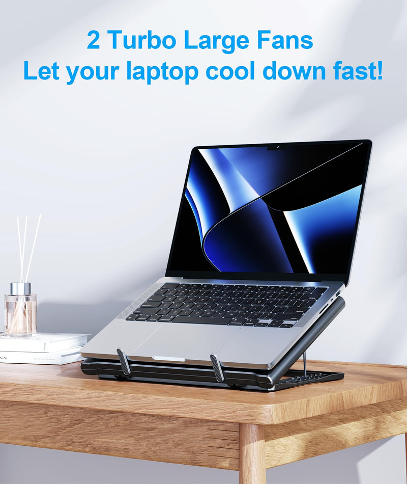 Laptop Cooling Pad Stand, Laptop Cooler with 2 Silent Fans for 10-15.6 Inch Laptops,6 Levels of Height Adjustable Wind Speed with 2 USB Ports (Black) Black