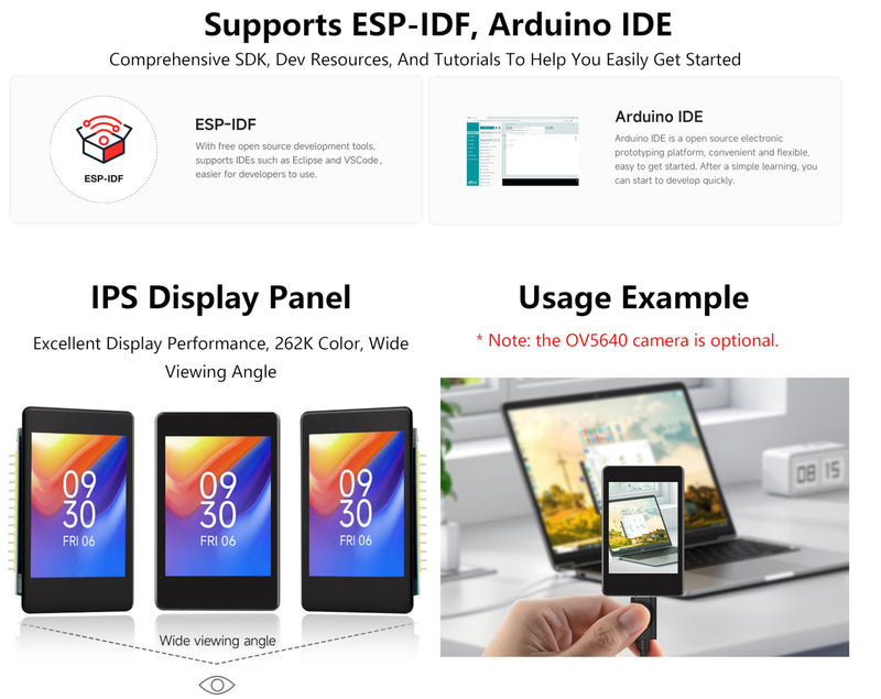 ESP32-S3 2inch Capacitive Touch Display Development Board, Onboard 2inch IPS Touchscreen 240x320 Pixels, 32-bit LX7 Dual-core Processor, Supports WiFi & Bluetooth (Without Camera Module)