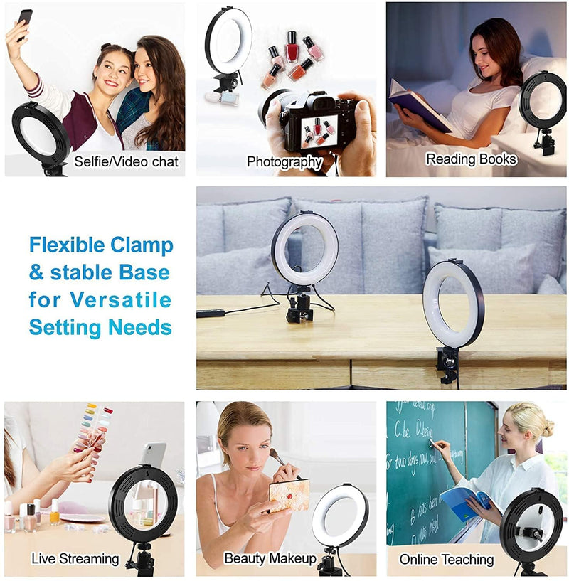 6" LED Ring Light with Clamp Mount Desktop Light for Remote Meeting, YouTube, Selfie, Makeup, Live Streaming,Business Video Call 6inch