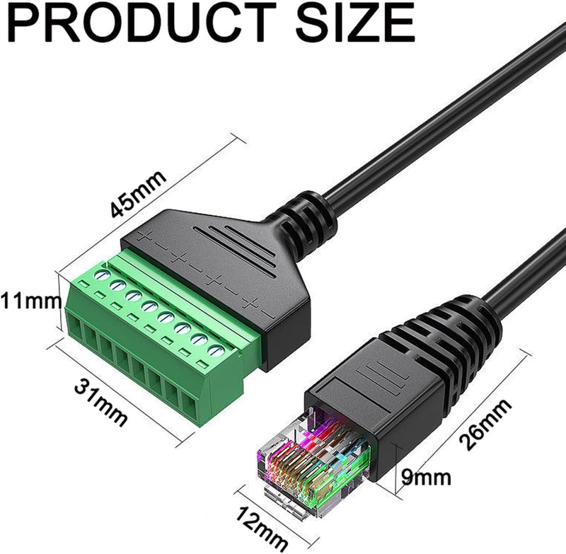10 Pcs RJ45 Male to 8 Pin Screw Terminal Adapter,1ft RJ45 8p8c to 8Pin Bolt Terminal Connector for Cat 5/5e/6 Ethernet Extender CCTV Digital DVR Network Adapter (Male) RJ45 Male Connector（10PCS)