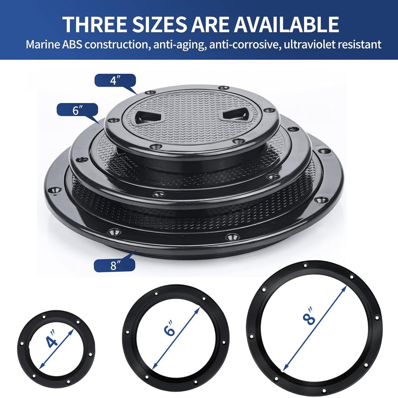 Smartmarine Boat Hatch Black 4" 6" 8" Round Non Slip Inspection Hatch w/Detachable Cover for Marine Boat Yacht 6"