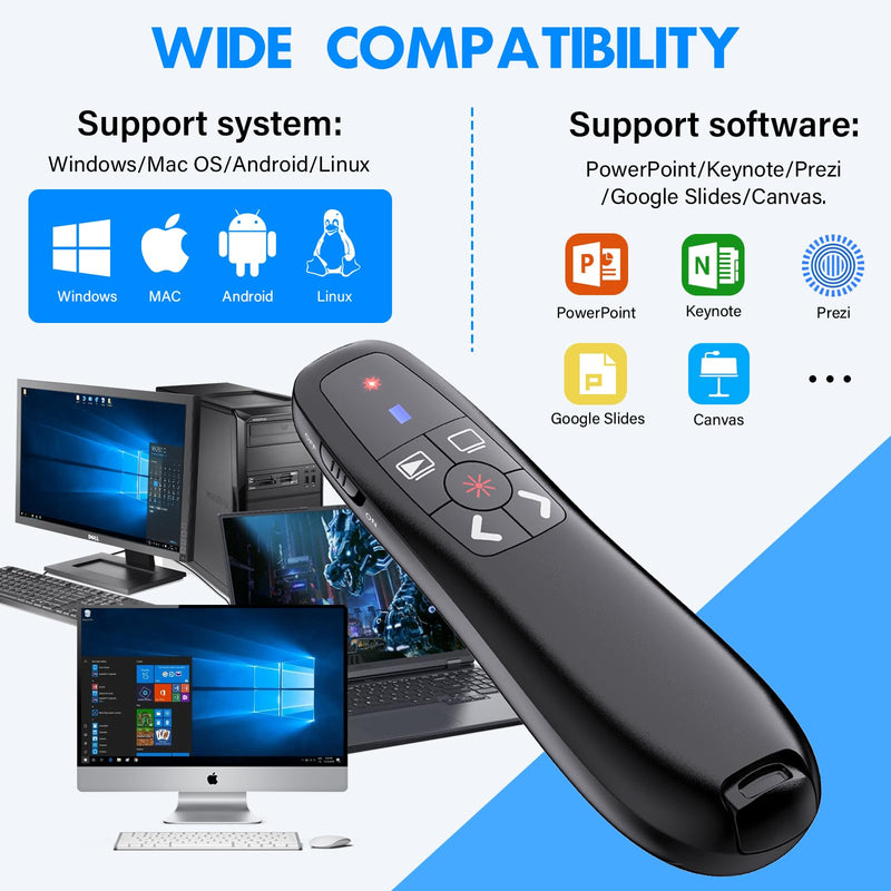 Presentation Clicker with 2-in-1 USB Type C, Wireless Presenter Remote Clicker for PowerPoint Presentations, Pointer RF 2.4GHz USB PowerPoint Clicker Slide Advancer with Volume Control F04 AAA-USB-C