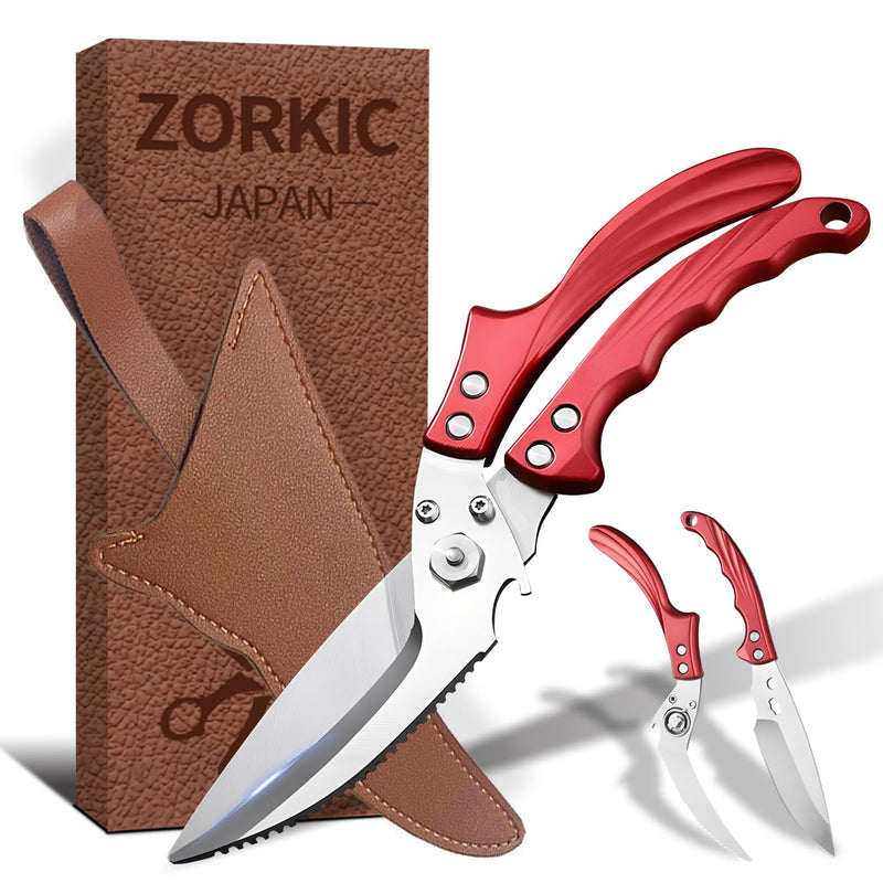 Kitchen Scissors All Purpose Poultry Shears Heavy Duty Ultral Sharp Detachable Japan Kitchen Shears for Chicken Bone Turkey Stainless Steel Cooking Thanksgiving Red&sheath 2-pack