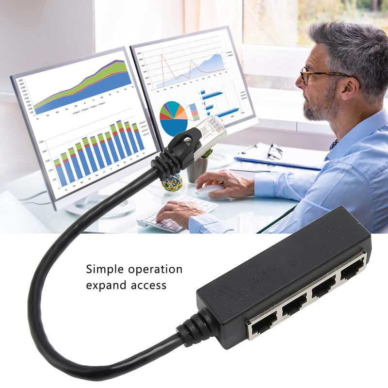 Emoshayoga Ethernet Splitter 1 to 4 , RJ45 Splitter Adapter Black 8 Pins 4xRJ45 Net Port Expand Access for Laptop