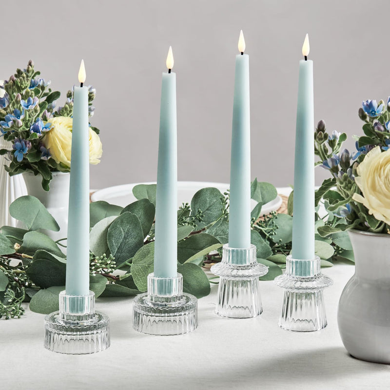 LampLust Flameless Taper Candles with Remote, 9 Inch, 4 Pack Pastel Blue Candlesticks, LED Candles Flickering Flameless Candles for Baby Shower Gender Reveal Decorations, Spring Home & Wedding Décor Pastel Blue - 4 Pack