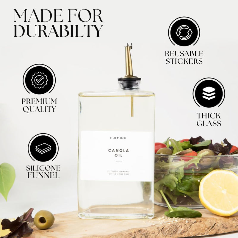Olive Oil Dispenser Bottle - Refillable Glass Bottles for Kitchen - Syrup Container for Vinegar and Soy Sauce, Pack of 2 2 Pack