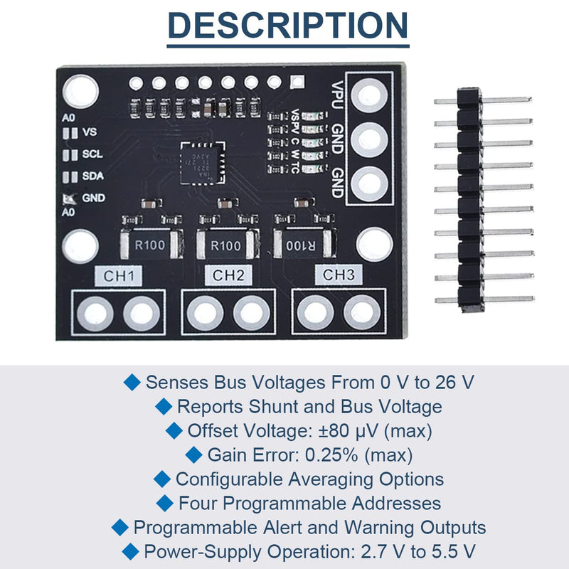 DAOKAI 2pcs I2C SMBUS INA3221 3 Channel Shunt Current Voltage Monitor Sensor Module High Side Output Power Control Board Replacement INA219