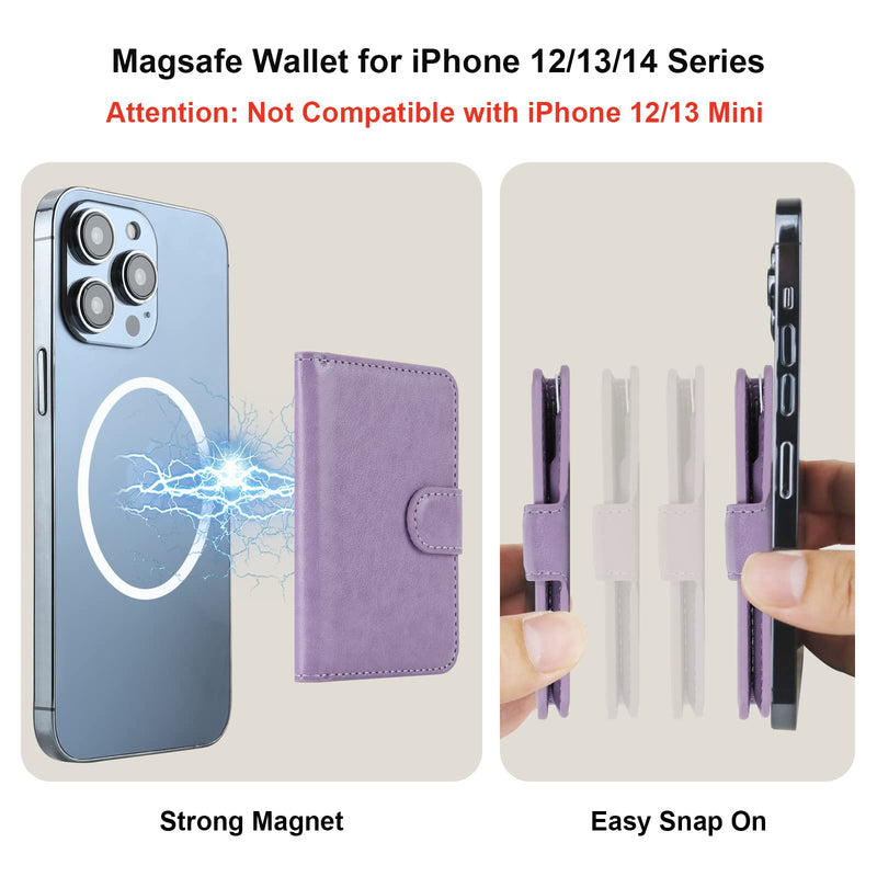 Bocasal for MagSafe Wallet Magnetic Card Holder, RFID Blocking Leather Card Slots for iPhone 15/14/13/12 Pro/Max/Plus, Adjustable Kickstand Flip Mag Safe Wallet (Purple) Purple