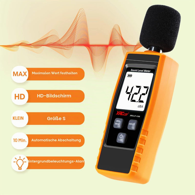 Decibel Meter, XRCLIF Portable Sound Level Meter, Digital Noise Meter, Range 30-130dB(A) dB Meter, Noise Level Meter, Decibel Monitoring Tester - Yellow (Battery Included)