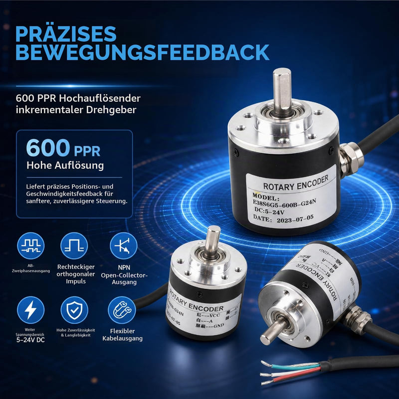 Incremental Encoder, Encoder Arduino, Rotary Encoder, Rotary Encoder, Rotary Encoder, Rotary Encoder 600p/r 5v-24v From 2 Phase Shaft 6 mm Incremental Encoder Optical Rotary Encoder for Measuring Speed