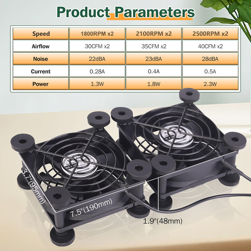Dual 80mm 5v Powered USB Computer Fan for Receiver DVR Playstation Xbox Computer Cabinet Cooling