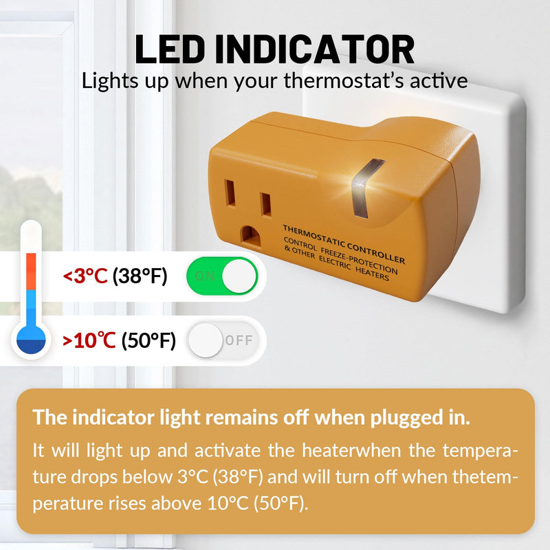 MAXKOSKO 4 PCS Freeze Thermostatically Controlled Outlet，Automatically Turn On Below 38 °F and Off Over 50 °F