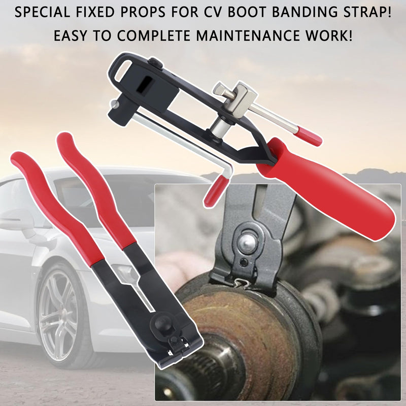 2PCS CV Boot Clamp Pliers,Heavy Duty CV Joint Banding Tool Ear Clamp Pliers with Anti Slip Handle,Universal Automotive Tools Adjustable CV Boot Tool for Car UTV ATV