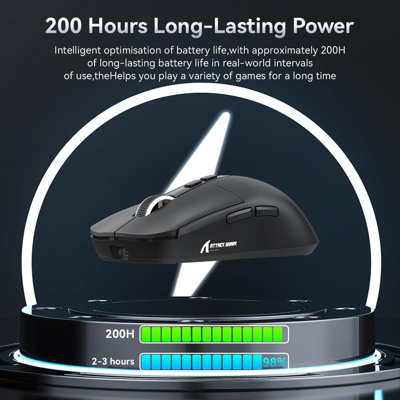 x Attack Shark X6 Wireless Gaming Mouse with RGB Charging Dock, 49g Ultralight, PixArt PAW3395 26000 DPI, 2.4G/Wired/Bluetooth, G502 200Hrs Battery Programmable Mice for Win/Mac - Black Mouse&Tape&Base