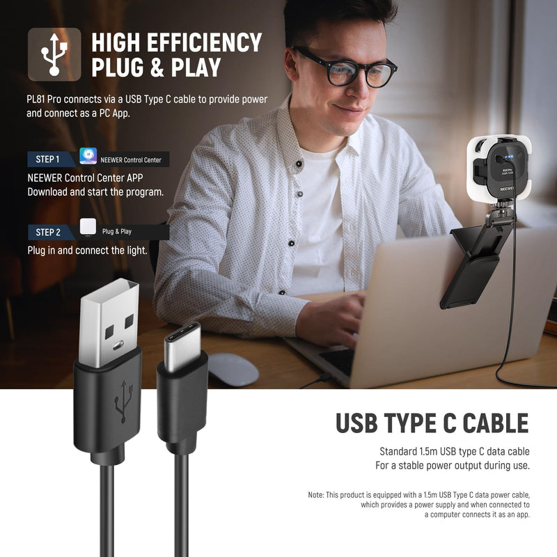 NEEWER LED Streaming Light with Windows & macOS Software Control, 2 in 1 Monitor Mount & Stand, Ultra Bright 2900K-7000K USB Laptop Computer Webcam Lighting for Video Conference, Zoom Call, PL81 PRO
