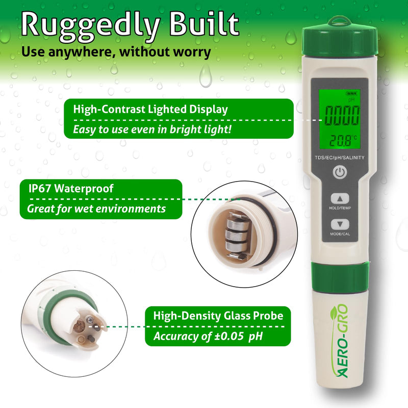 5-in-1 Digital Water Testing Meter | pH, TDS, EC, Salinity & Temperature Tester | Hydroponics, Aquarium, Pool & Drinking Water Quality Monitor