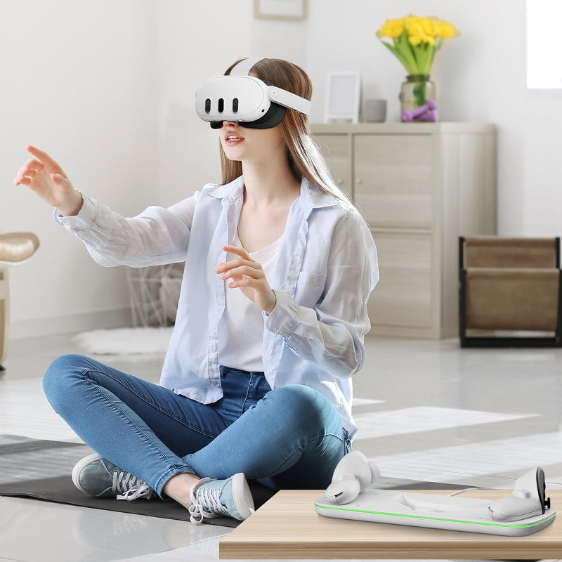 NexiGo Charging Dock (Gen 5) for Meta Quest 3, VR Charging Station with LED Light [On/Off] for Oculus Quest 3, Charger Display Stand with 2 Rechargeable Batteries, USB-C Cable, White Quest3