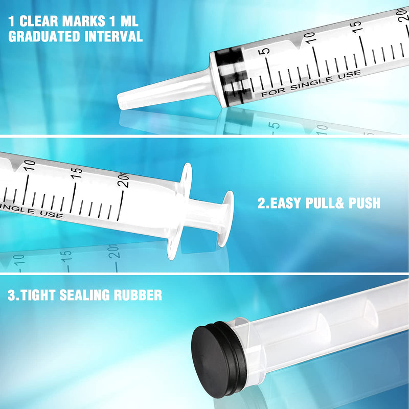 Pack of 8 20ml syringe with lid, plastic syringe sterile packaging with measurement for scientific laboratories, dispensing, measuring liquids, animal feeding, plant watering