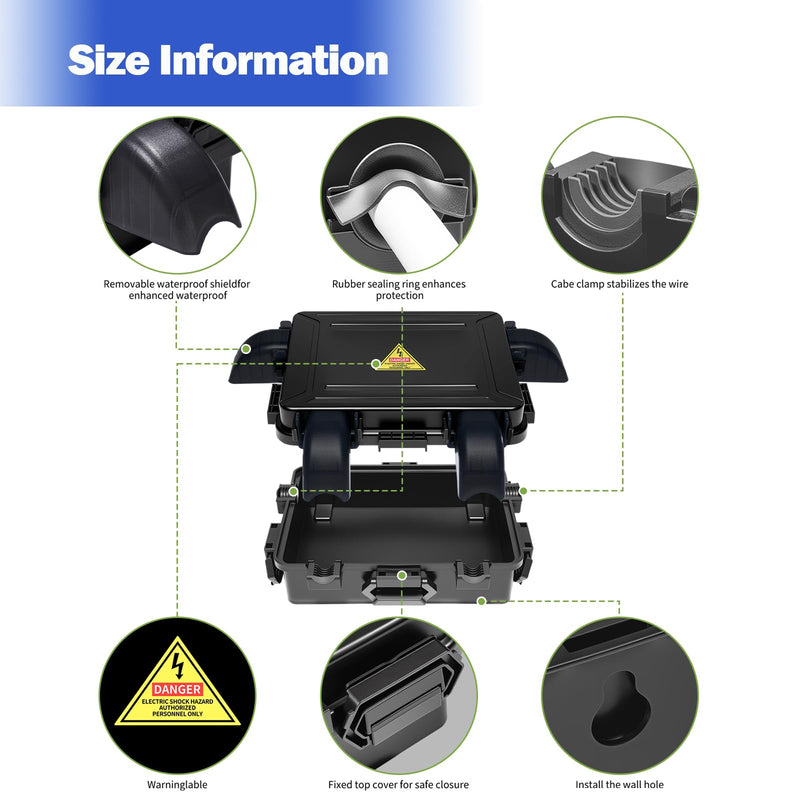 Small Outdoor Electrical Box,Waterproof Extension Cord Cover(Inner 7.3 * 5.1 * 1.6 inch) Weatherproof Connection Box w/4 Cable Entry Protect for Plug,Connector,Festive Light (2 PCS, Black) Small 2PCS