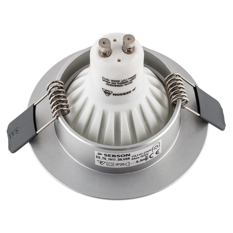 SEBSON recessed spotlights round brushed aluminum pack of 6, installation frame hole diameter 65mm, ceiling spot incl. GU10 socket for LED/halogen silver, set of 12