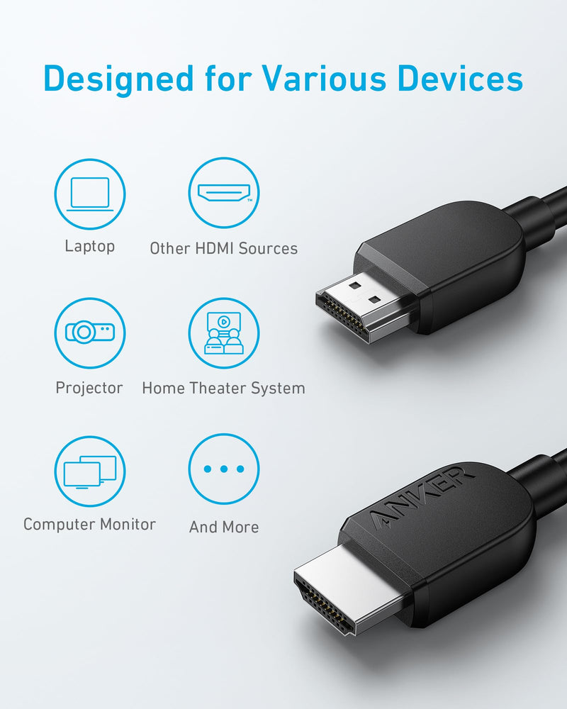 Anker HDMI Cable 8K@60Hz, 10FT Ultra HD 4K@120Hz HDMI Cord,48 Gbps Certified Ultra High-Speed,Compatible with PlayStation 5,Xbox,Samsung TVs,and More (Pack of 2) 10ft (Pack of 2)