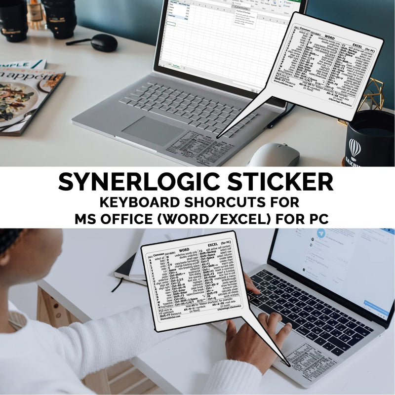 Synerlogic Word/Excel Windows Shortcut Sticker | Reference Guide Keyboard Shortcut Sticker | Work from Home Essentials | Excel Shortcuts Cheat Sheet Laminated & No-Residue Vinyl (Clear/Small, 1pc) 1 Clear