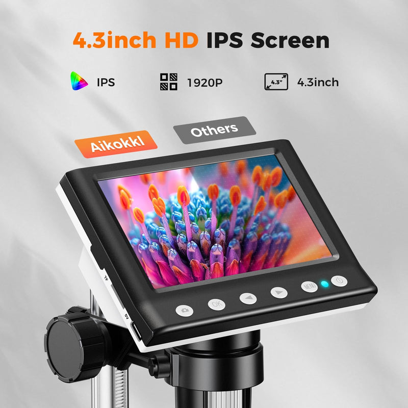 4.3 Inch LCD Digital Coin Microscope, 1000X USB Magnifier with 8 Adjustable LED Lights for Coin Inspection, Electronics Repair, Soldering, Windows/Mac Compatible, 1080P