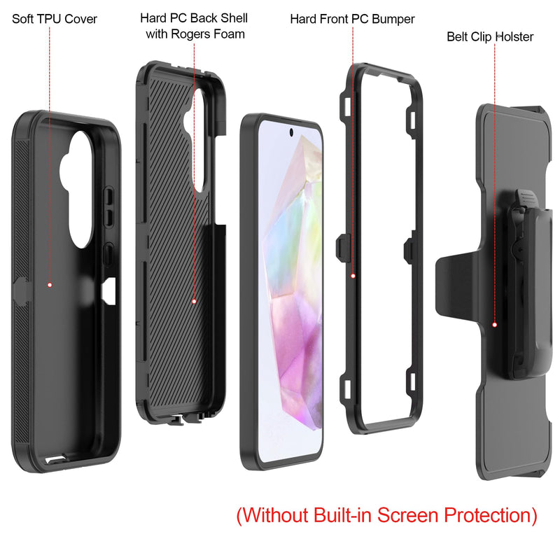 Compatible with Samsung Galaxy A35 Case, with Belt Clip Holster Heavy Duty Rugged Shockproof Full Body Protection Kickstand Cover for Samsung Galaxy A35 Phone (Black) Black