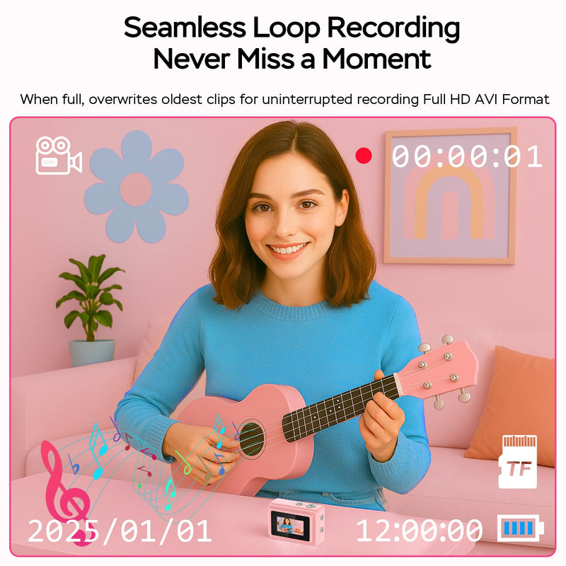 Mini Camera 1080P HD Video Recorder - Keychain Digital Camcorder with 64GB Card, 0.96" HD Display, Long Battery Life, Ultra-Portable Tiny Camera for Travel/Vlog/Night Shots (Pink) Pink