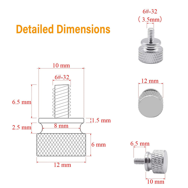 20 Pieces 6#-32 Computer Case Screws, Anodized Aluminum Thumbscrews, Fully Threaded Knurled Thumbscrews, Thumb Screws (Silver) Silver