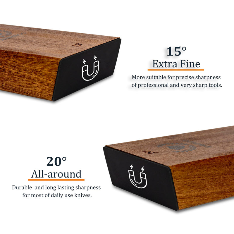 Rolling Knife Sharpener Wooden Kit - Roller Wheel Sharpener with Magnetic Holder | 400 Grit Diamond & 1000 Ceramic Disks Sharpeners | 15 & 20 Angle for Special & Standard Kitchen Knives