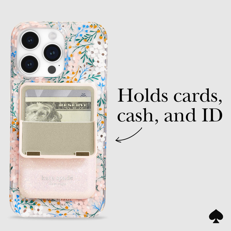 Kate Spade New York Magnetic Flip Phone Wallet/Card Holder - Compatible with MagSafe Phones and Cases - That Sparkle Pink