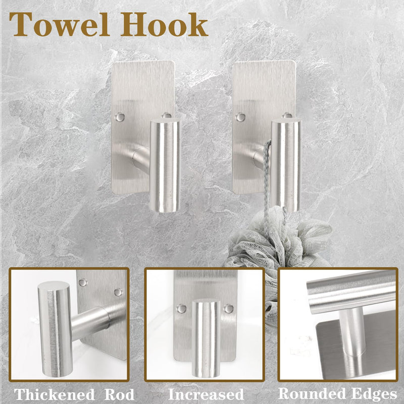 5 Pcs Self Adhesive Bathroom Hardware Set, Stainless Steel Towel Rack Set Include Adjustable 24In Bath Towel Bar+Toilet Paper Holder+3 Towel/Robe Hooks Bathroom Accessory Kit(Brushed Nickel) Brushed Nickel 24 In-5 Pcs