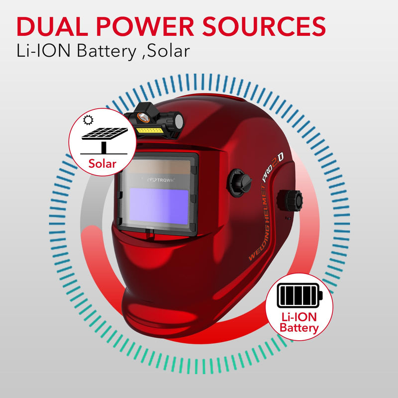 TRQWH Welding Helmet with Light True Color Auto Darkening Welding Helmets for Men Solar Powered Welding Hood with 2 Arc Sensor Wide Shade 4/9-13 for TIG MIG ARC Cool Welder Mask TRQ-HS03