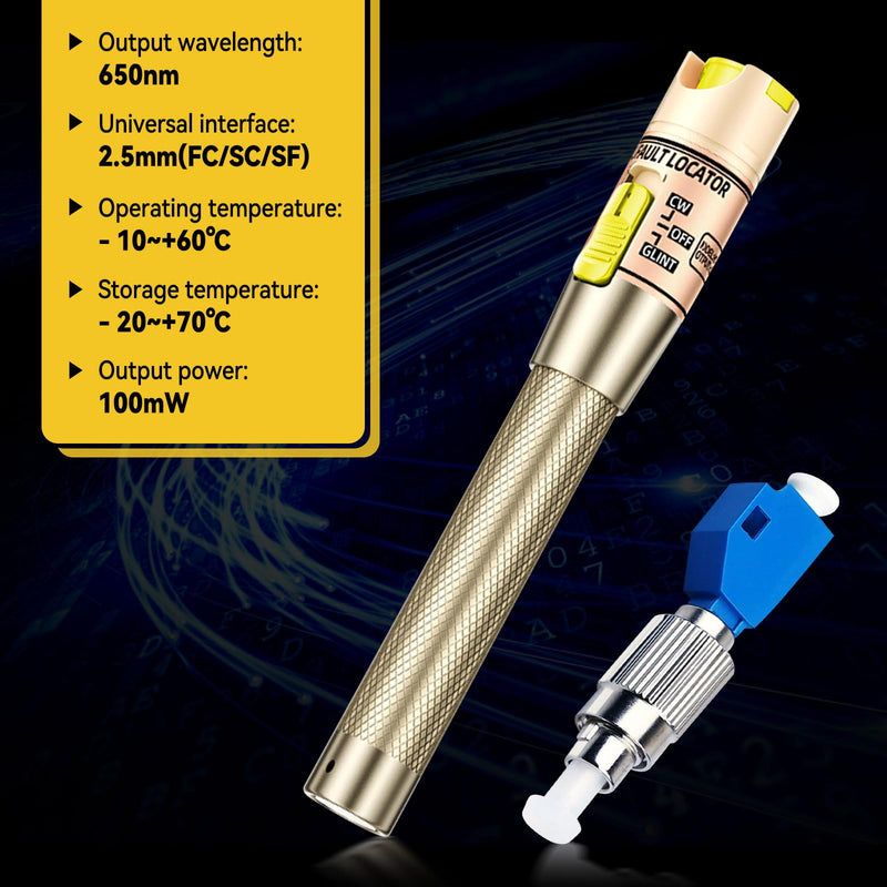 100 MW Fibre Optic Cable Tester, Fibre Optic Cable Tester, Visual Troubleshooting, Fibre Cable Tester, VFL Red Light Pen Suit for 2.5 mm FC, SC, ST Plug (Red Light 100 mW Battery Model) Rotes Licht-100mW-Batteriemodell