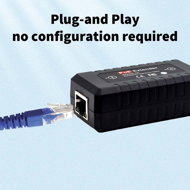 PoE Extender Ethernet Repeater 1 Port 10/100, IEEE802.3af for Security Systems IP Camera Poe Splitter, IP Phone Network PoE Signal Extender by CENTROPOWER PoE-EX201E
